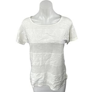 Tommy Hilfiger Women's White Eyelet Embroidered Short Sleeve Tee T-Shirt Top S